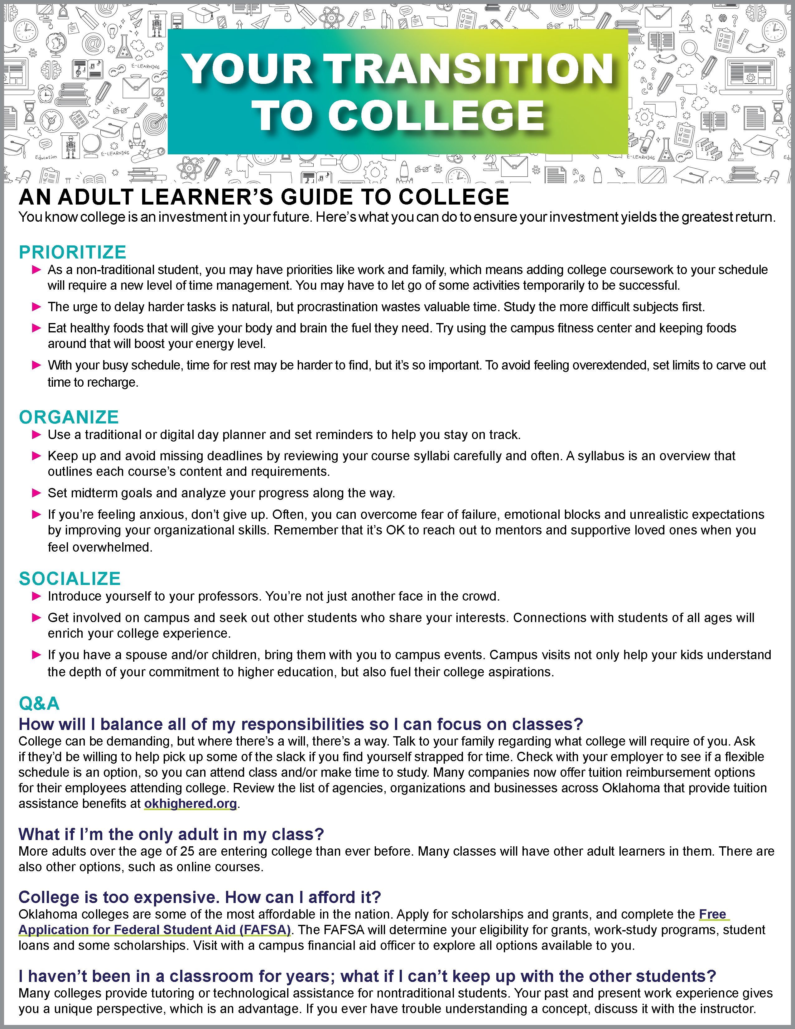 PDF of Your Transition to College opens in a new tab