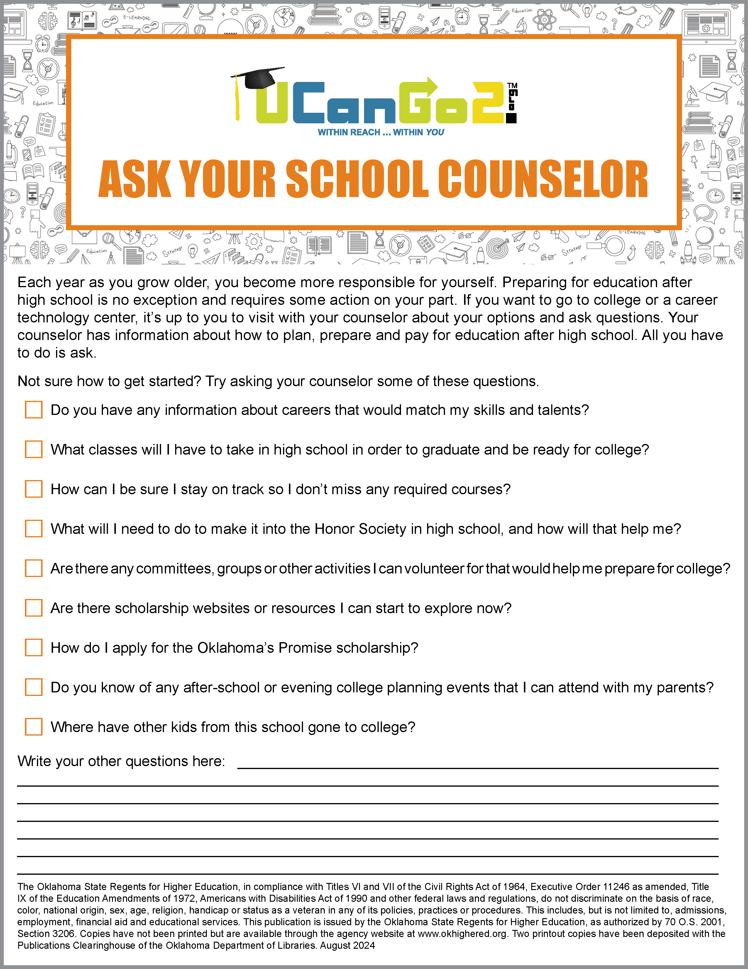 PDF of Ask Your School Counselor Worksheet Opens in a new tab